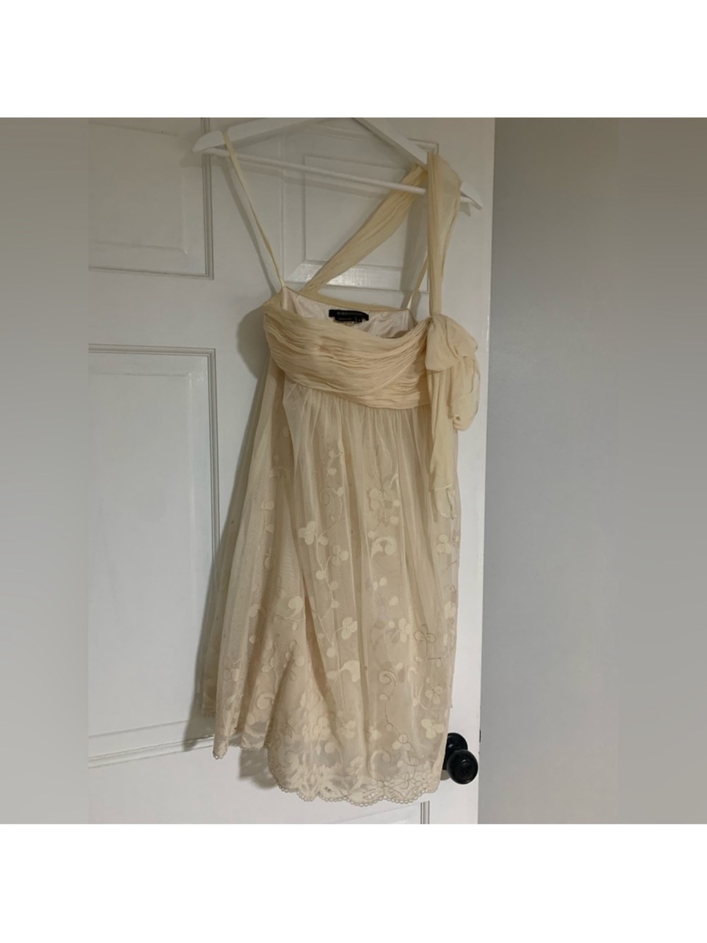 BCBGMaxAzria floral cream silk babydoll dress